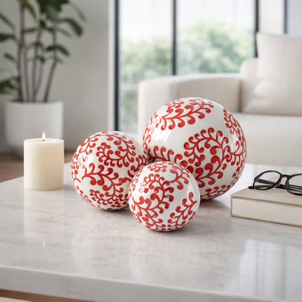 White Red 4/5/6 in. Ceramic Fern Decorative Orbs (Set of 3) price history on PriceWatchPro