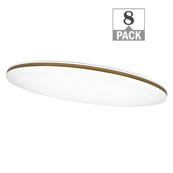 Commercial Electric 32 in. Oval White with Matte Gold Border LED