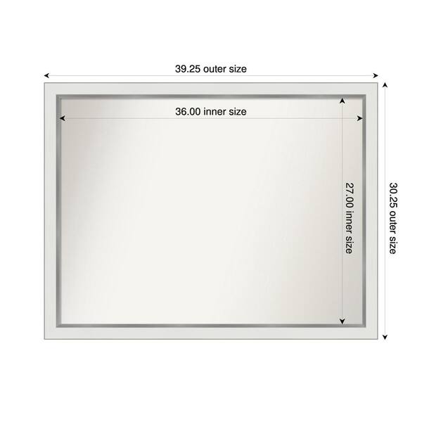 Amanti Art Medium Rectangle Satin White Silver Casual Mirror (30 in. H x 39 in. W)