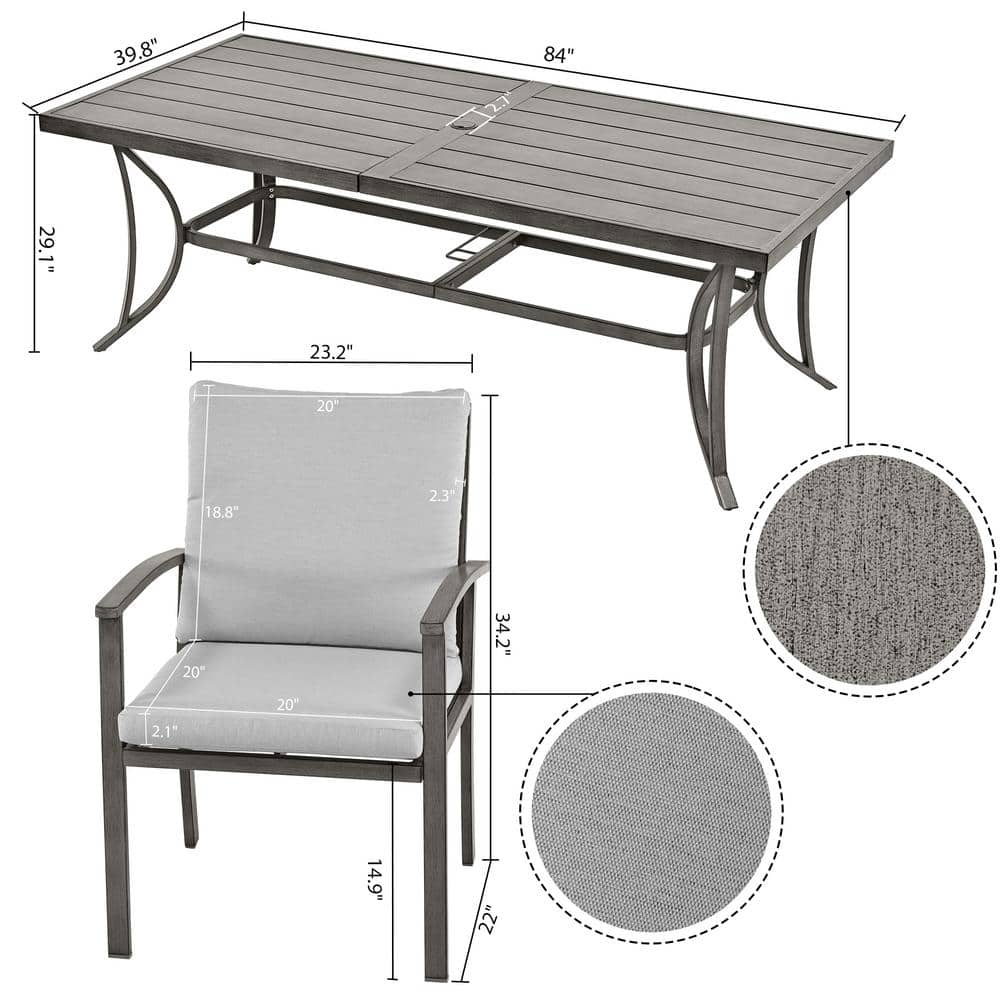 Gray Aluminum 9-Piece Outdoor Dining Set with Cushions