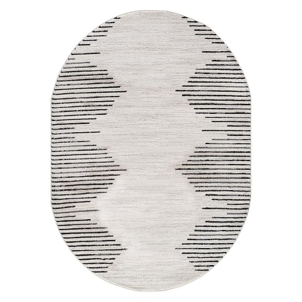 Fulton 5 ft. x 7 ft. Cream Bohemian Stripe Oval Area Rug