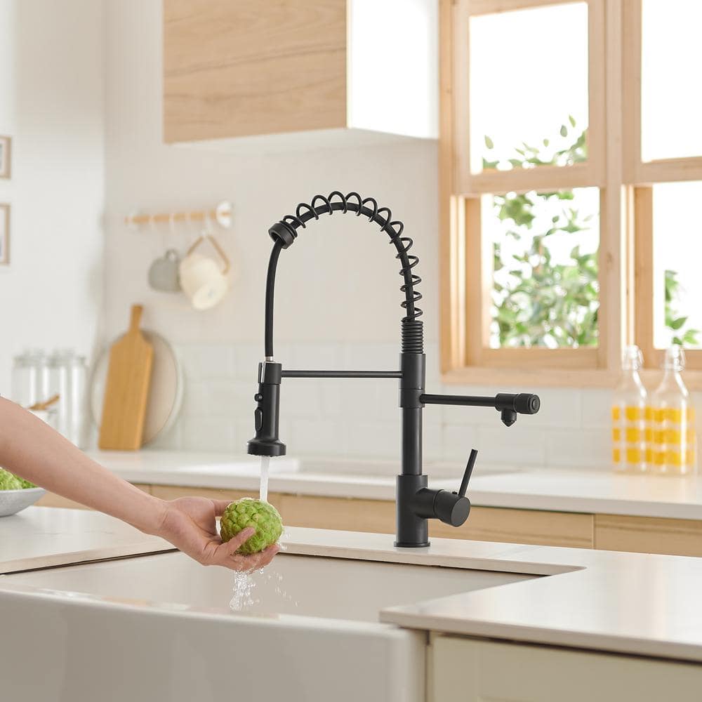 Matte Black 3-in-1 Pull-Down Kitchen Faucet with Sprayer