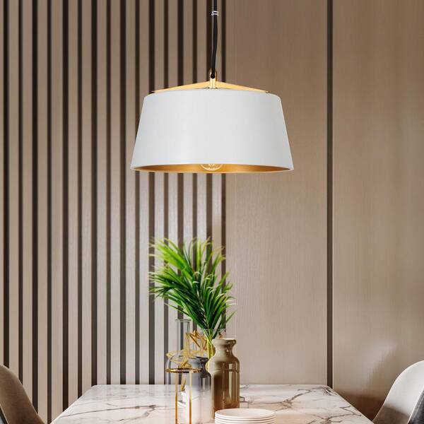 1-Light Contemporary White Metal Shaded Pendant Light for Kitchen Island, No Bulbs Included