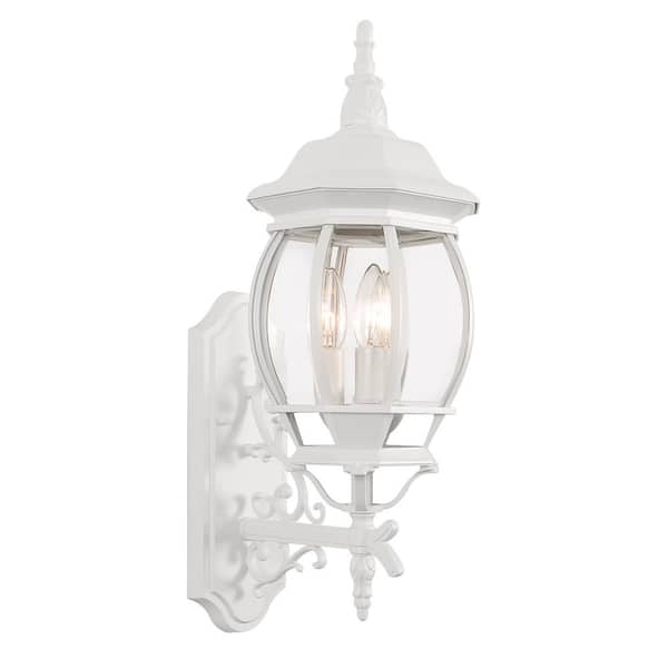 Outdoor 3-Light White Aluminum Wall Sconce with Clear Glass Shade
