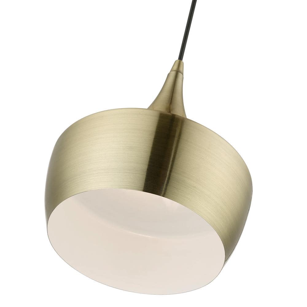 Antique Brass Teardrop Pendant Light with White Interior