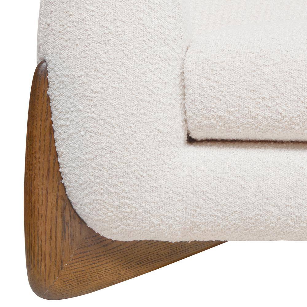 Ivory White Bouclé 90" Sofa with Oak Legs