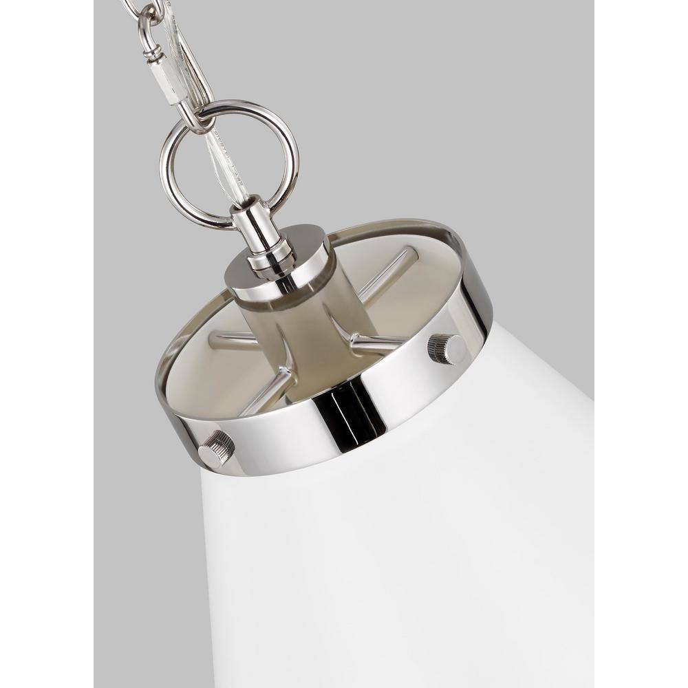 Matte White and Polished Nickel Indoor/Outdoor Cone Pendant Light