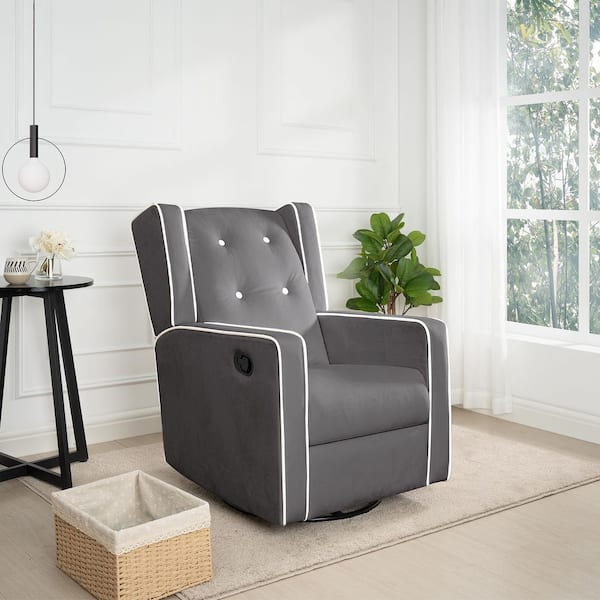 Set of Two Wood-Framed Upholstered Recliner Chair Adjustable Home Theater  Seating with Thick Seat Cushion and Backrest Modern Living Room Recliners,Gray