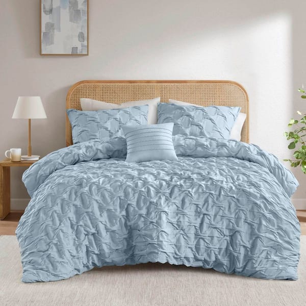Bailey 4-Piece Blue Polyester King/Cal King Diamond Pucker Woven Comforter Set