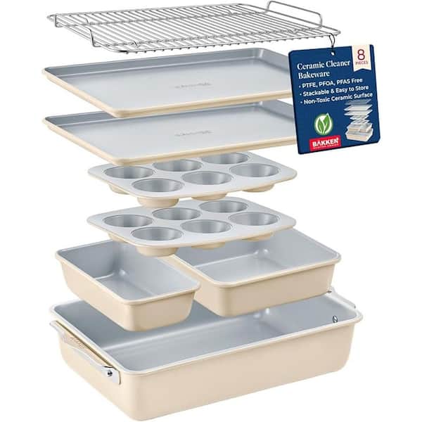 BakkenMaster 8-Piece Stackable Bakeware Set - Cream
