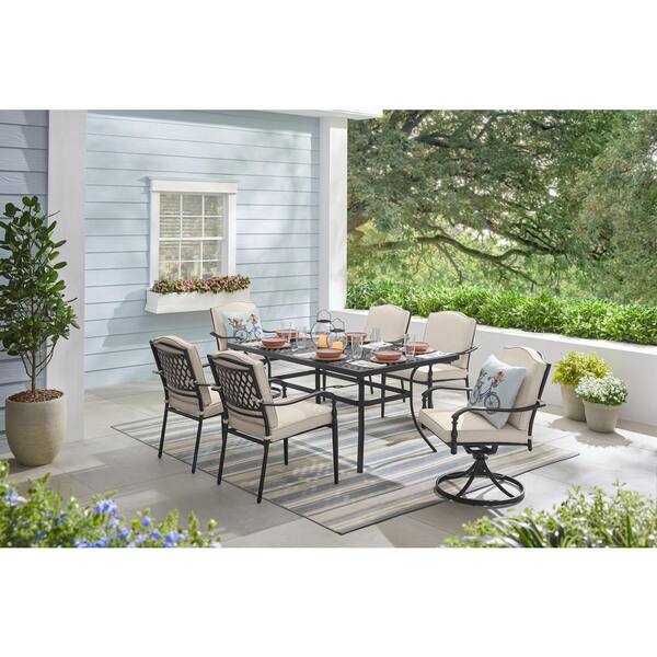 Hampton Bay Heather Glen 7 Piece Steel Outdoor Dining Set With Stone Grey Cushions Frn 312640 D 1036