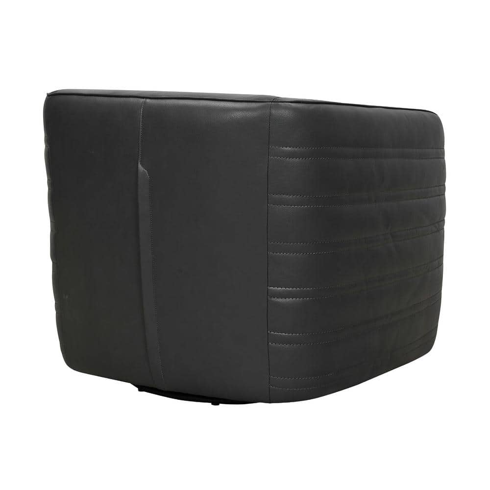 Pewter Leather Swivel Barrel Accent Chair with Wood Frame