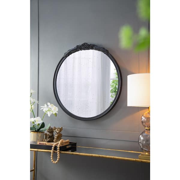 Unbranded Black 29.1 in W x 30.1 in. H Farmhose Round MDF And Glass Framed Mirror Bathroom Mirror
