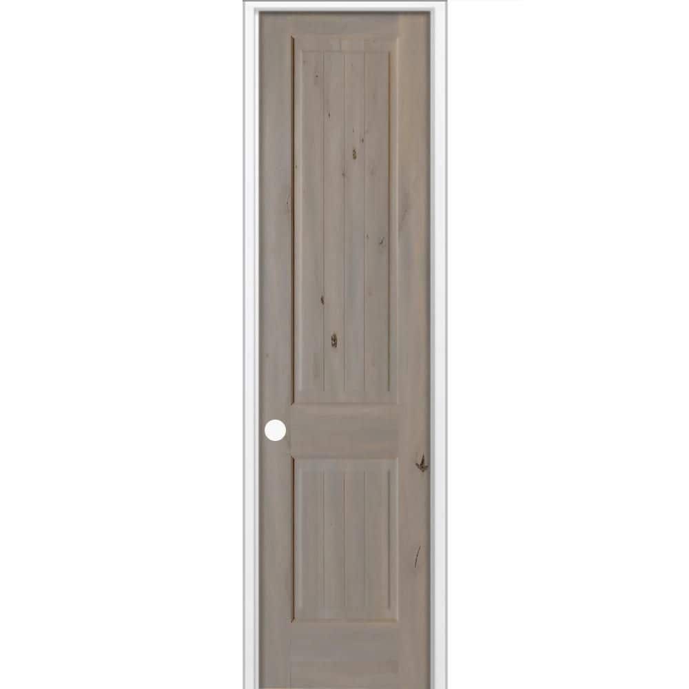 24 in x 96 in Knotty Alder 2-Panel V-Groove Solid Wood Right-Hand BEHR Weathered Gray Stain Single Prehung Interior Door price history on PriceWatchPro