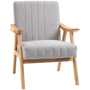 Pastel Gray Cream White Accent Chair with Softness Support, Upholstered Arm Chair, Comfy Chair, Bedroom with Wood Legs