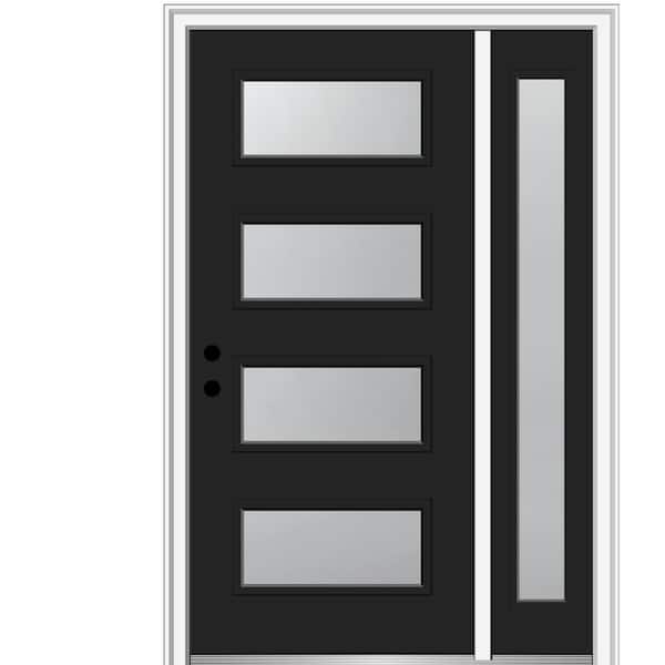 MMI DOOR 51 in. x 81.75 in. Celeste Frosted Glass Right-Hand Inswing 4-Lite Eclectic Painted Steel Prehung Front Door w/ Sidelite