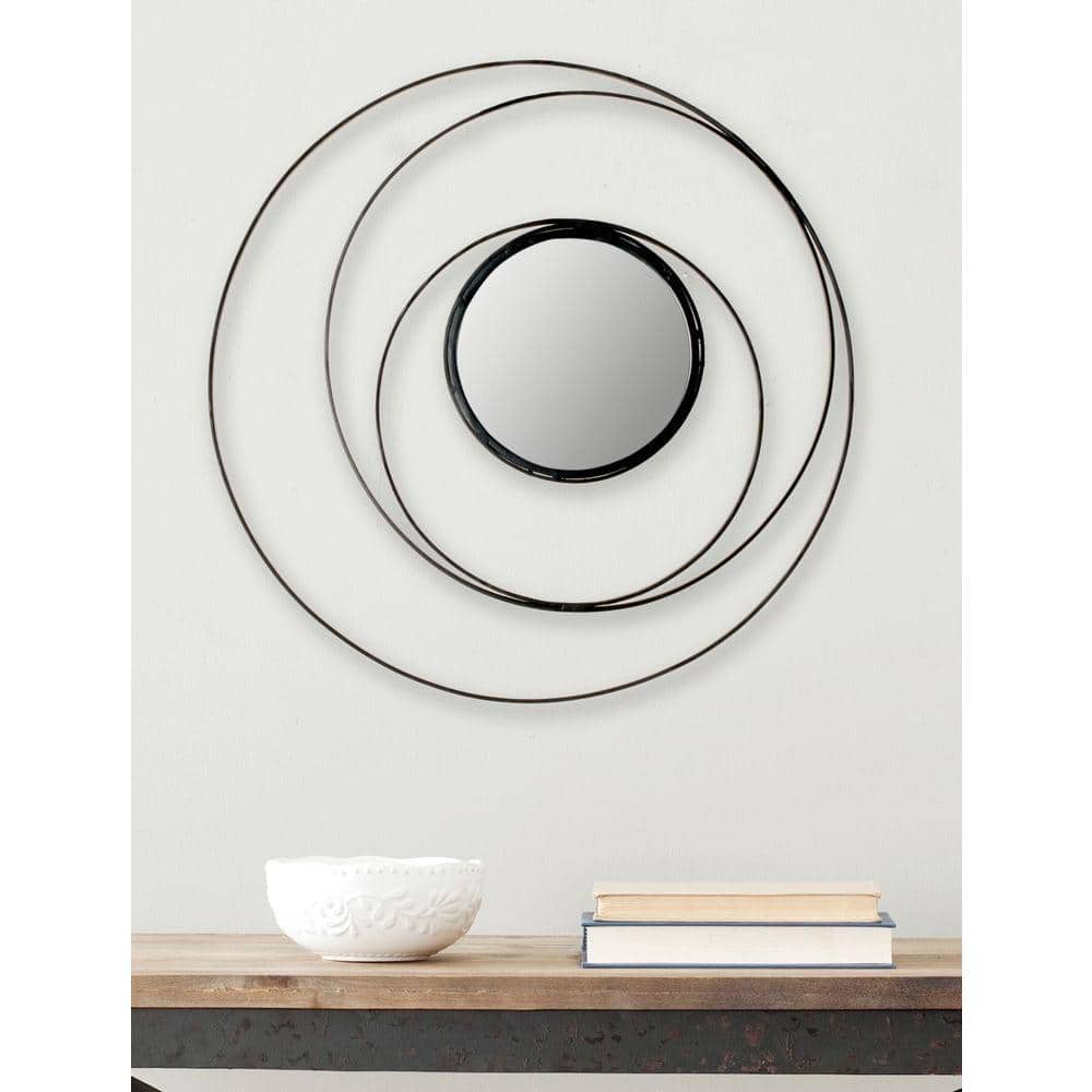 Contemporary Black Round Wood & Iron 20" Wall Mirror