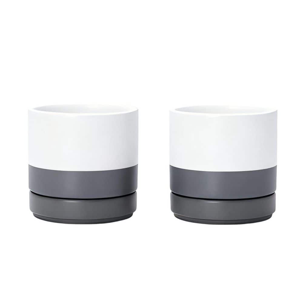 2-Pack 4.7 in. Plants Pots, Ceramic Planter Pot for Plants with Drainage Hole and Saucer, White and Grey price history on PriceWatchPro