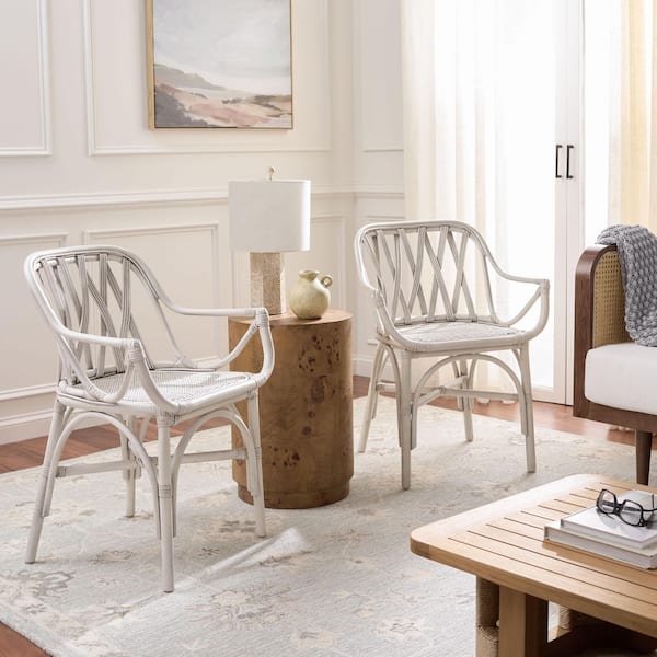 Serafima Rattan White Arm Chair (Set of 2)