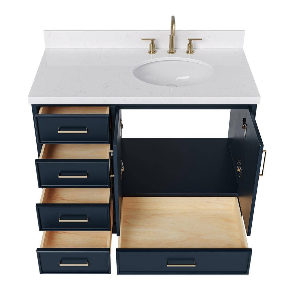 Midnight Blue 42" Single Bathroom Vanity with Carrara Marble Top