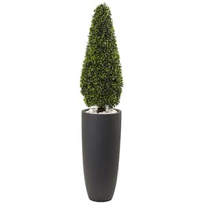 50 in. Artificial Boxwood Topiary with Gray Cylindrical Planter UV Resistant (Indoor/Outdoor)