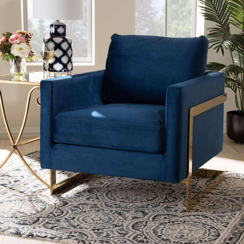 Luxurious Royal Blue Velvet & Gold Metal Accent Chair