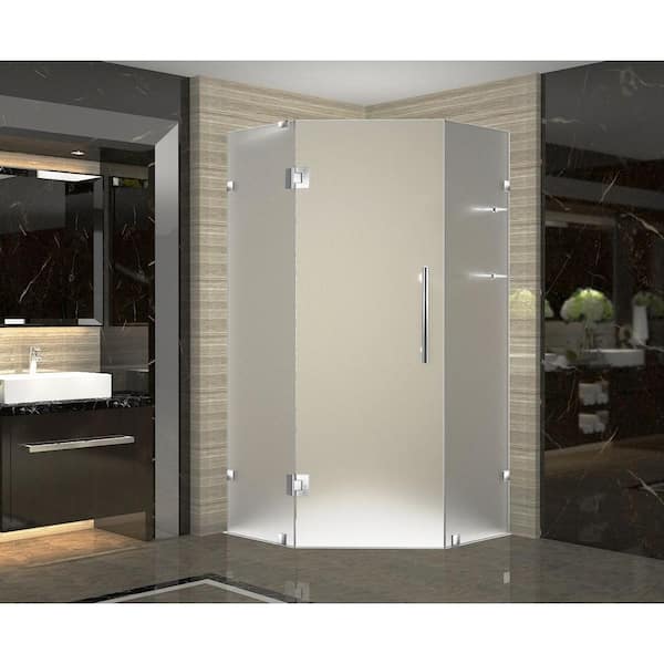 Aston Neoscape GS 34 in. x 34 in. x 72 in. Frameless Neo-Angle Shower Enclosure with Glass and Shelves in Stainless Steel