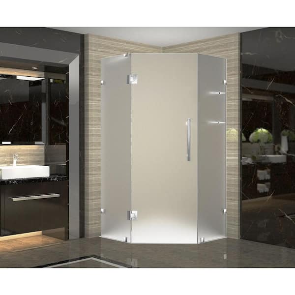 Aston Neoscape GS 38 in. x 38 in. x 72 in. Frameless Hinged Neo-Angle Shower with Frosted Glass and Shelves in Stainless Steel