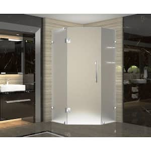 Neoscape GS 42 in. x 42 in. x 72 in. Frameless Neo-Angle Shower with Frosted Glass and Shelves in Stainless Steel