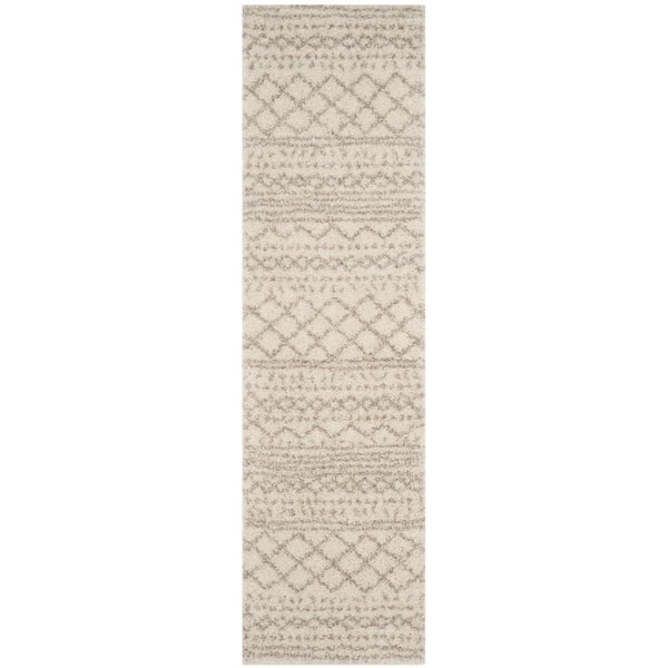 Arizona Shag Ivory/Beige 2 ft. x 22 ft. Geometric Lodge Runner Rug