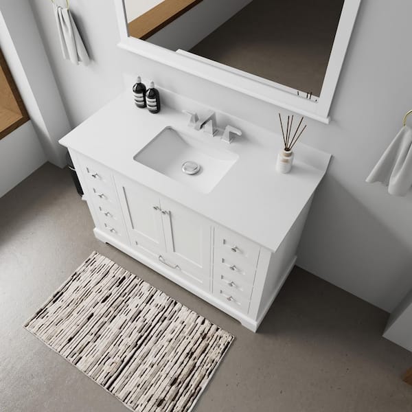 Dukes 48 in. W x 22 in. D White Single Bath Vanity, Cultured Marble Top, Faucet Set, and 46 in. Mirror