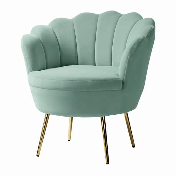 JAYDEN CREATION Fidelia Sage Barrel Accent Arm Chair with Golden Base