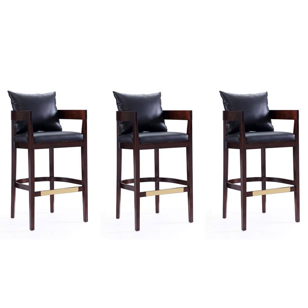 Manhattan Comfort Ritz 38 in. Black and Dark Walnut Beech Wood Barstool