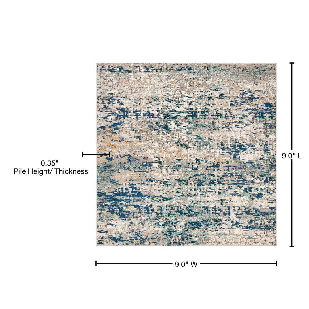 Madison 9' Square Gray and Blue Abstract Synthetic Rug