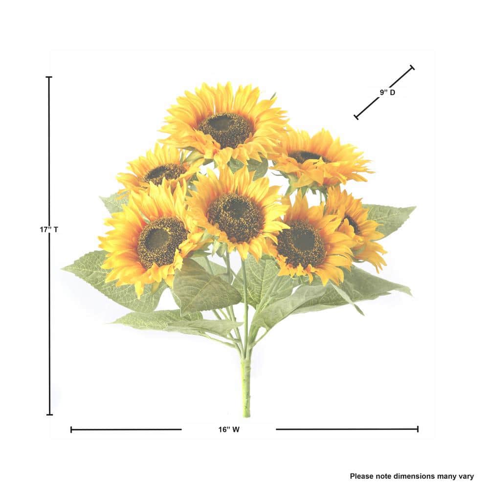 17" Yellow Plastic Sunflower Bush with 7 Stems