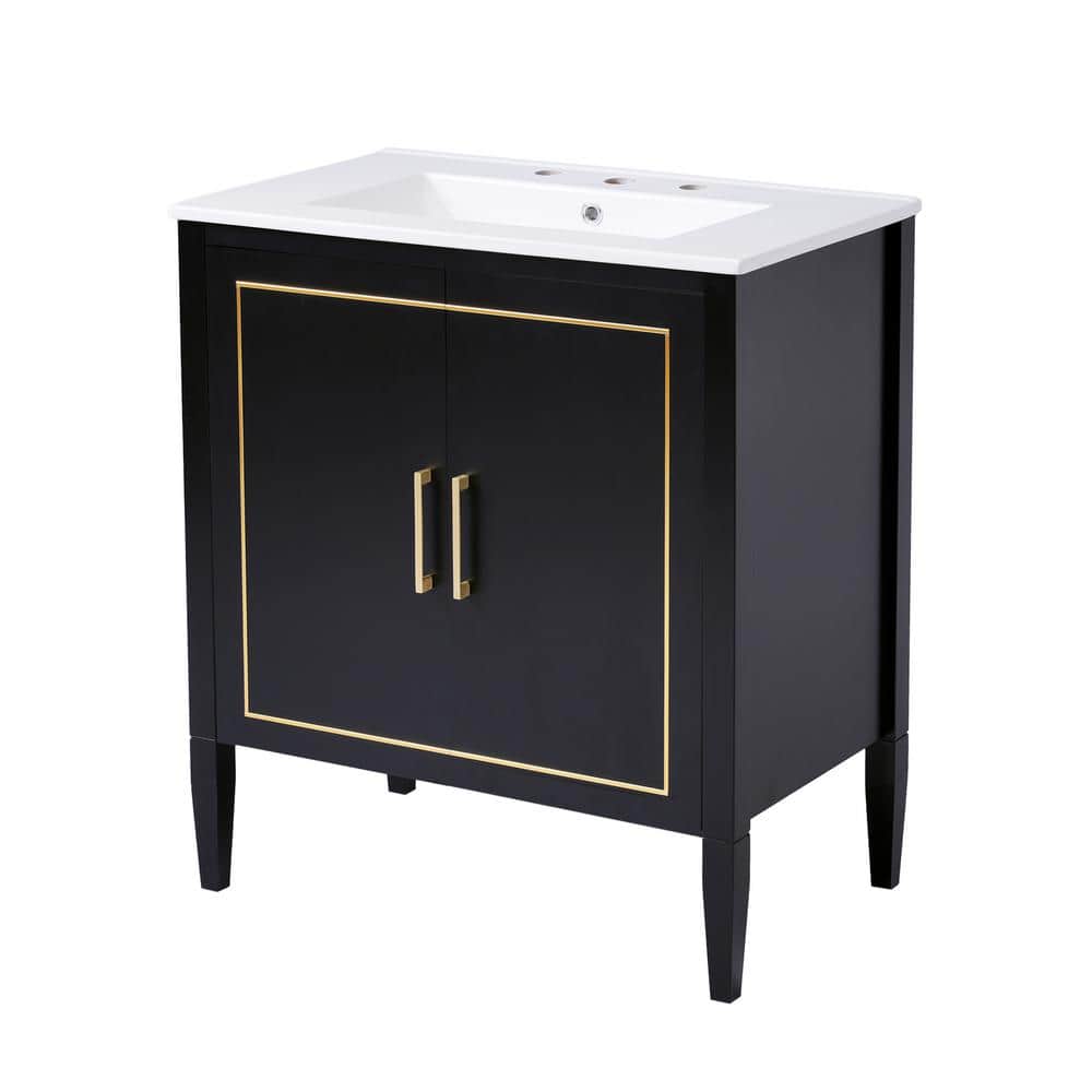 Single Sink Bathroom Vanity in Black with  White 30 in. W x 18 in. D x 34 i