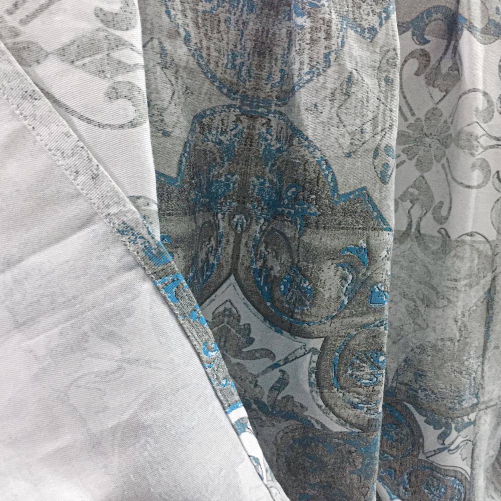 Blue Geometric Tile Design Cotton Shower Curtain with Liner