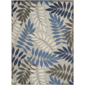 Aloha Gray/Blue 10 ft. x 13 ft. Floral Contemporary Indoor/Outdoor Patio Area Rug