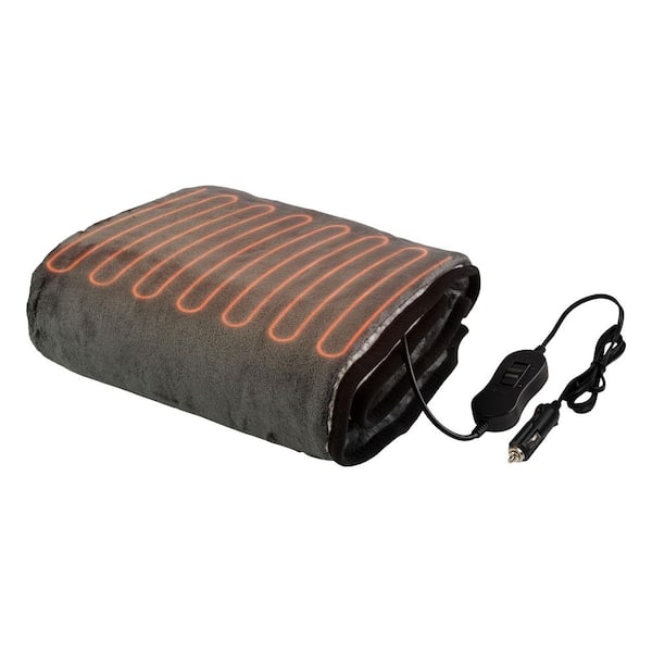 Heated Blanket - Portable 12-Volt Electric Travel Blanket for Car, Truck or RV (Gray)