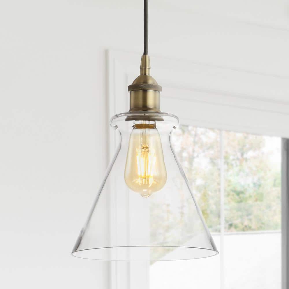 Goldwater 7.5" Brass Gold LED Pendant with Clear Glass Shade