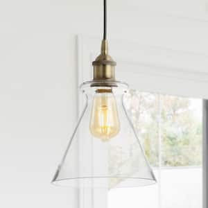 Goldwater 7.5 in. 1-Light Brass Gold Adjustable Drop Metal/Glass LED Pendant