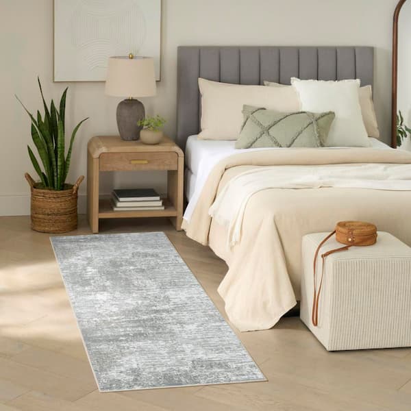 Dekor Grey 2 ft. x 6 ft. Abstract Contemporary Runner Area Rug