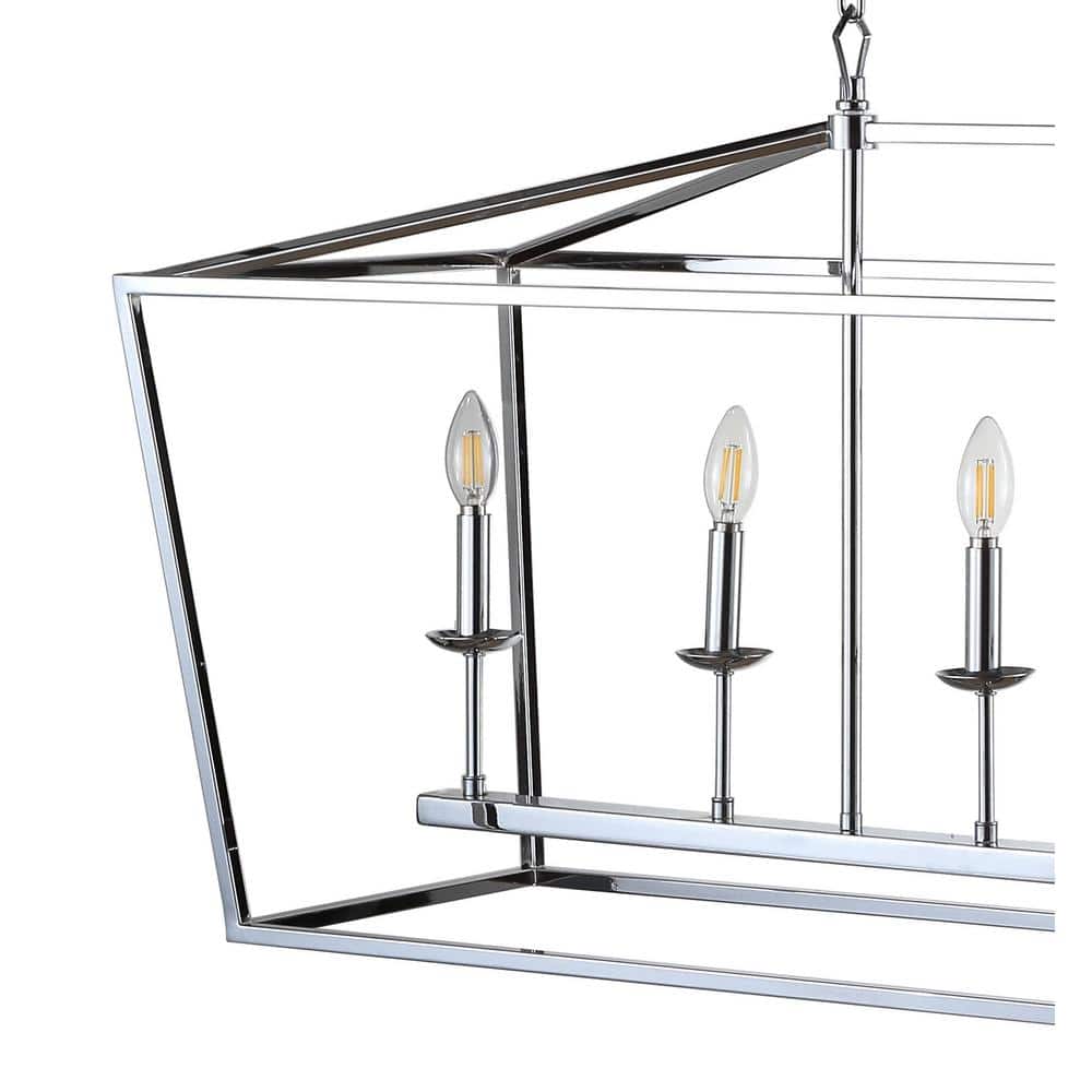 Pagoda-Inspired Chrome 49" Linear LED Pendant with 6 Candle Bulbs