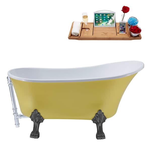 Streamline 63 in. Acrylic Clawfoot Non-Whirlpool Bathtub in Matte Yellow With Brushed Gun Metal Clawfeet And Polished Chrome Drain