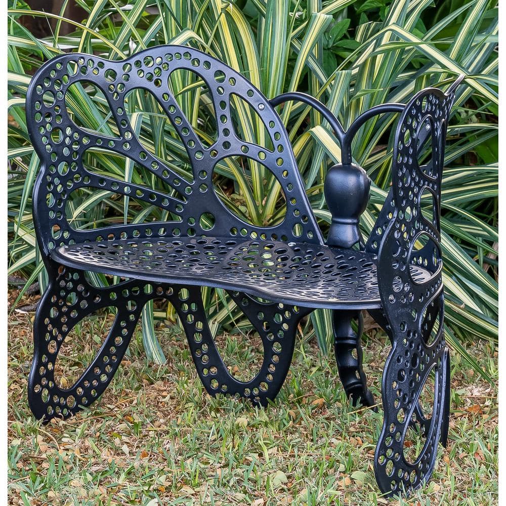 HOTEBIKE 46 in. x 27 in. Outdoor Metal Black Butterfly Garden Bench