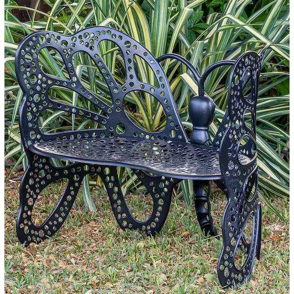 46 in. x 27 in. Outdoor Metal Black Butterfly Garden Bench 400 lbs Weight Capacity