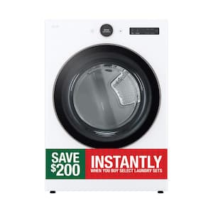 7.4 cu. ft. Vented Stackable SMART Electric Dryer in White with TurboSteam and AI Sensor Dry Technology