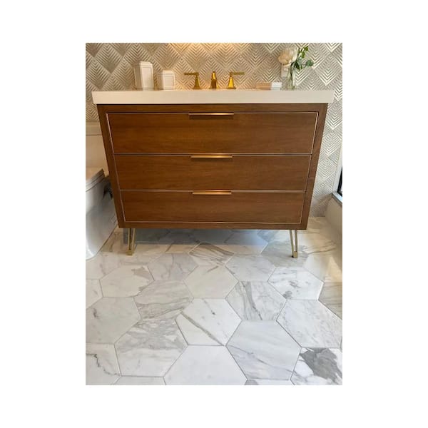 Serena 10 in. x 10 in. Honed White Gray Marble Hexagon Wall and Floor Tile Sample