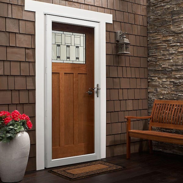 3000 Series 36 in. x 80 in. White Right-Hand Full View Interchangeable Aluminum Storm Door with Nickel Hardware