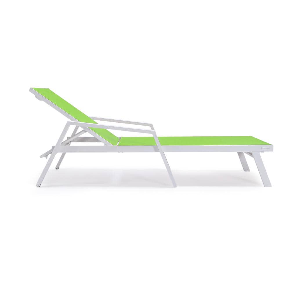 Green Aluminum Patio Chaise Lounge Chair with Armrests